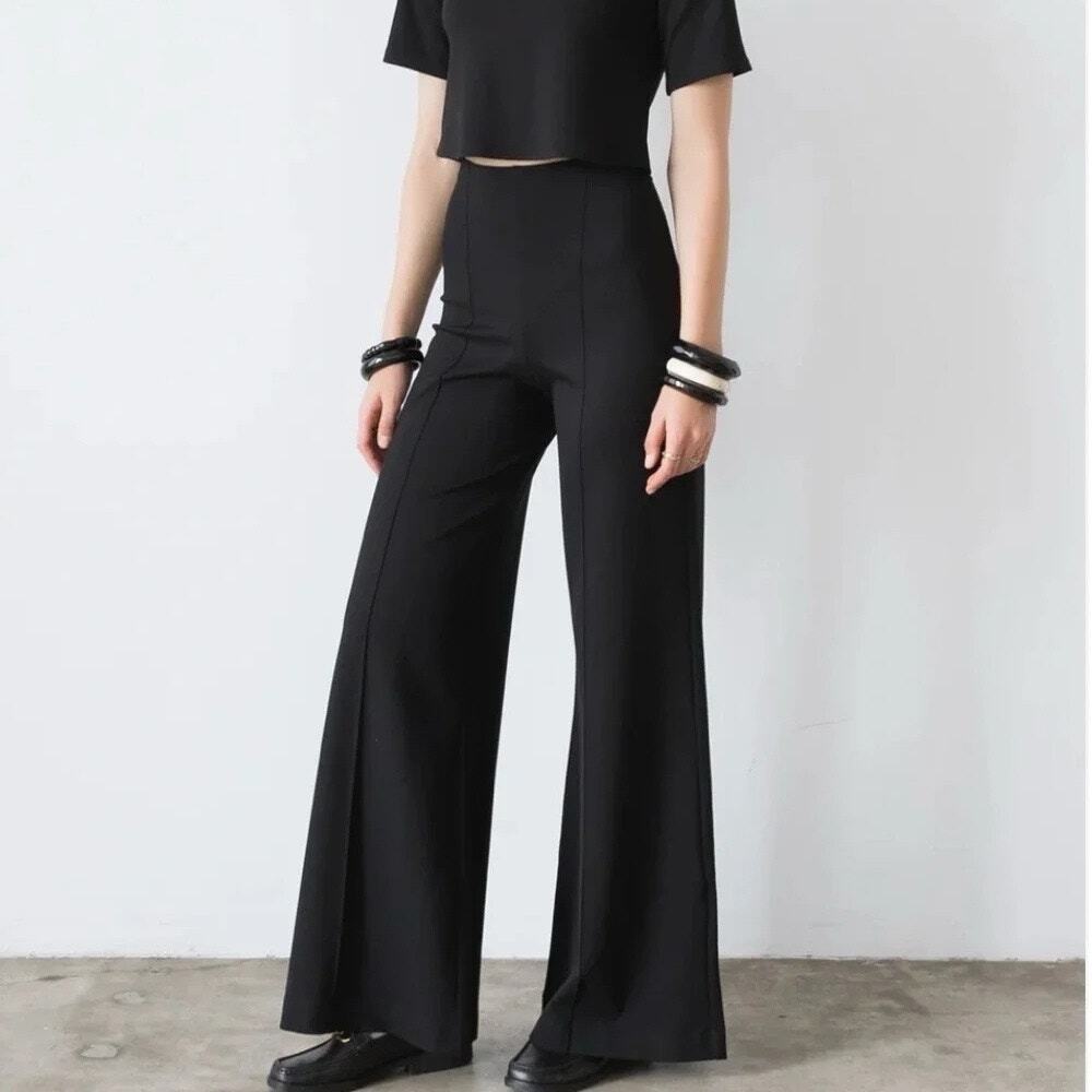 RIPLEY RADER Black Ponte Knit Wide Leg Perfect Pant Cropped Size 1+ (XL/14-16)
